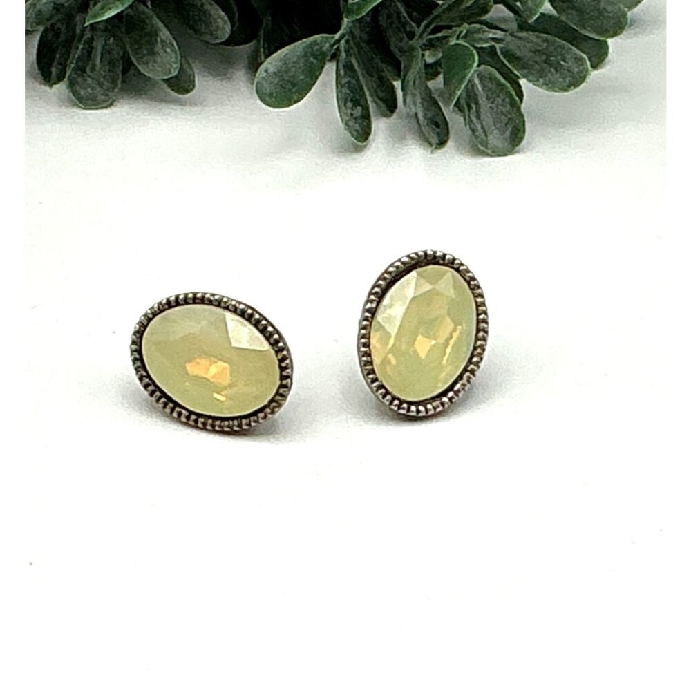 Oval Faceted Green Stone Stud Earrings